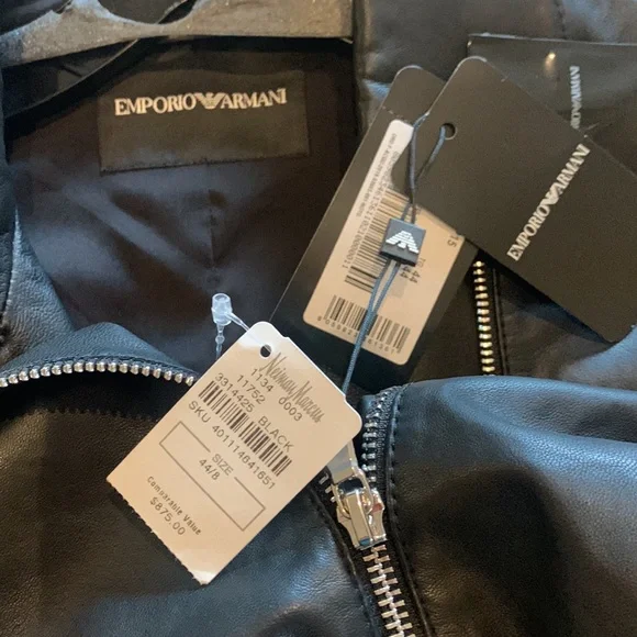 Emporio Armani Black Leather Jacket with Jersey Insets Size 44/US 8 NWT - Picture 9 of 9